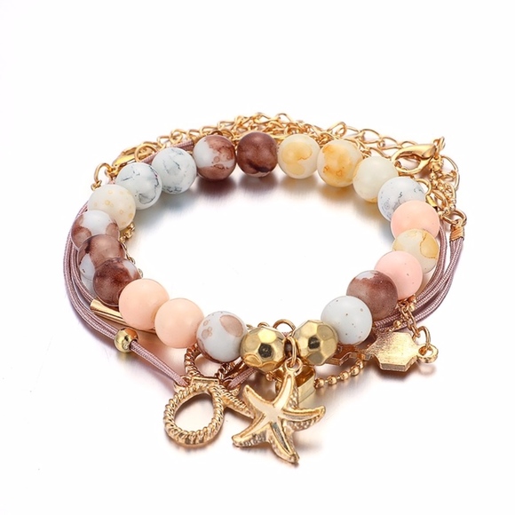 'Sand Storm' Multicolor Bead Starfish Bracelet Set - Picture 5 of 7